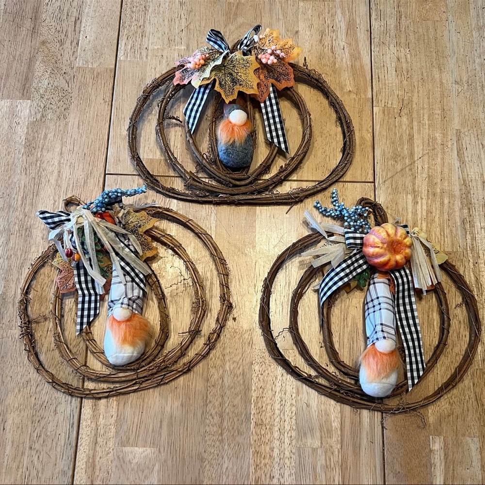 3 Handmade Pumpkin Gnome Wallhangings